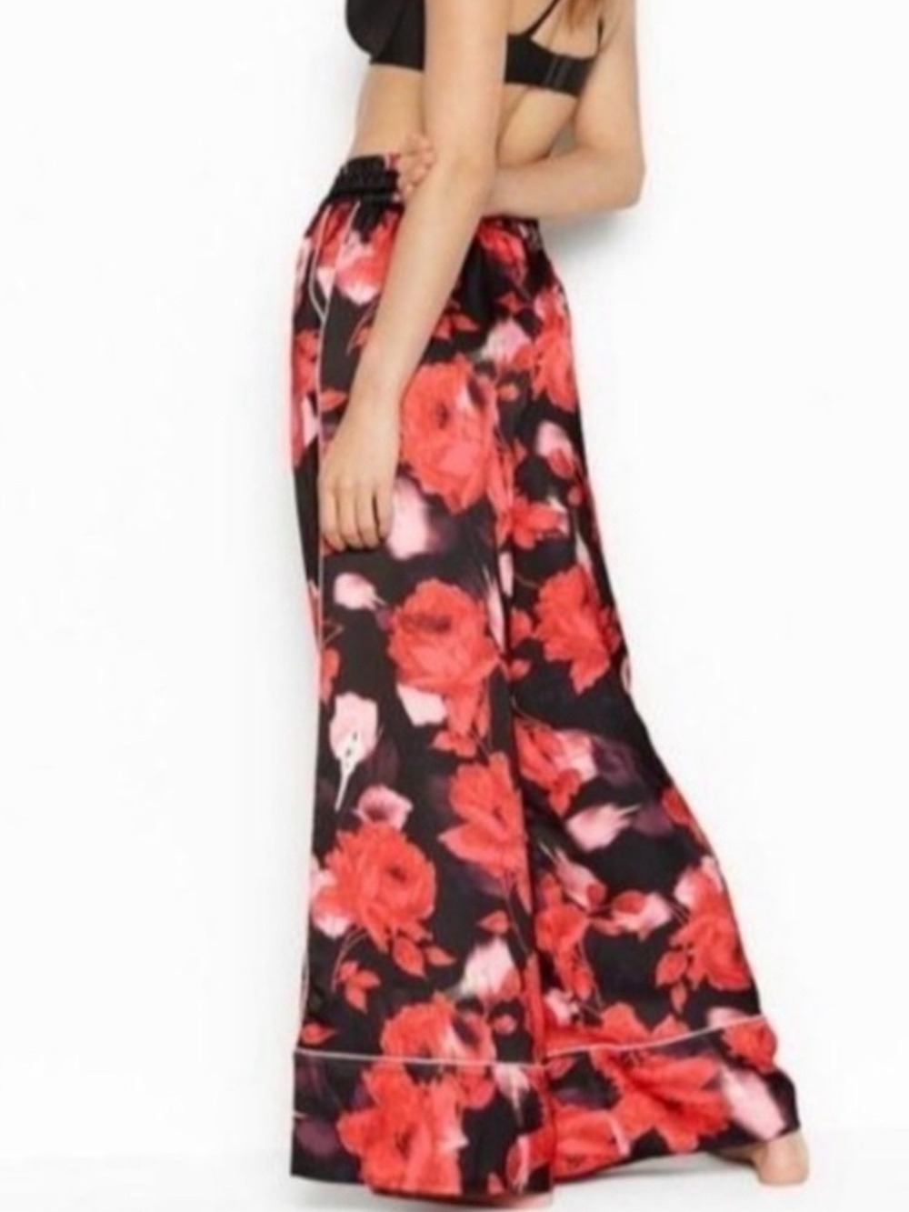 VICTORIA’S SECRET Pajama Style Pants Side Pockets Ultra Wide Leg Peony Print L